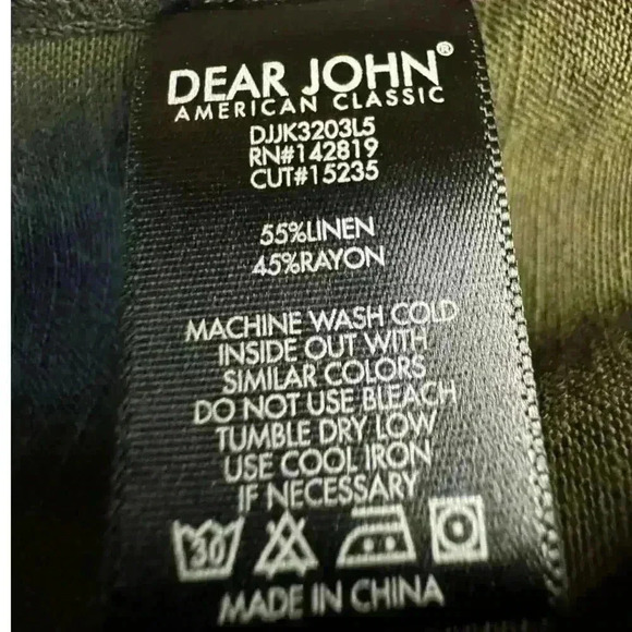 DEARJOHN Military Green Linen Blend Utility Jacket Zip Snap Drawstring Hooded L - Picture 11 of 12